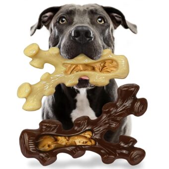2 Pack Dog Chew Toys for Aggressive Chewers,Boredom and Stimulating Best Dog Toys for Medium/Large Breed,Tough Almost Indestructible Dog Bones for Teeth Cleaning and Training