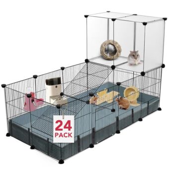 24 Panels Small Animal Playpen,Pet Playpen,C&C Cage for Guinea Pigs,Puppy Play Pen,Bunny Playpen,Indoor Outdoor Portable Metal Wire Yard Fence with Waterproof Mat