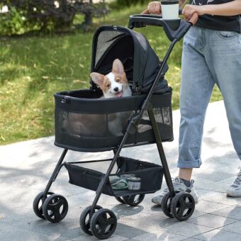 3 in 1 Folding Dog Stroller, Zoosky Pet Stroller for Small/Medium Dogs, Cat Stroller w/Removable Carrier, Car Seat, Sun Shades, Waterproof Small Dog Stroller, All Terrain Cat...