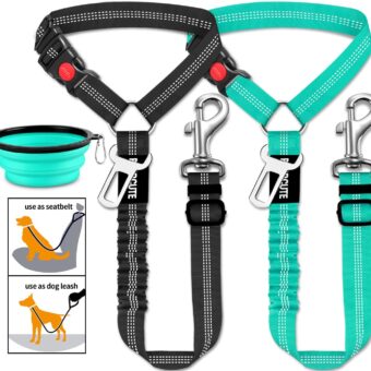 3 Piece Dog Car Seat Belt Set - Retractable Adjustable Pet Seatbelts for Vehicle Headrests - Heavy Duty, Elastic & Durable Car Harness for Dogs