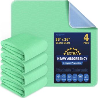 4 Pack 36” x 36” Extra Heavy Absorbency Washable Underpads, Waterproof Quick Drying Nursing Pads Incontinence Bed Pads, Reusable Washable Pee Pads for Dogs, Diaper Changing &...