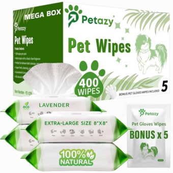 400 Dog Wipes for Paws and Butt Ears Eyes | Organic Pet Wipes for Dogs | Lavender Scented Dog Wipes Cleaning Deodorizing | Extra Thick Paw Wipes for Dogs Cats Pets | Bonus Glove...