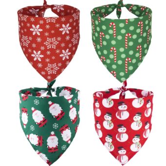 ADOGGYGO 4 Pack Dog Bandana Christmas Dog Scarf Bibs Kerchief Set Dog Christmas Costume Xmas Holiday Bandanas for Medium Large Dogs Pets (Large, Red&Green)