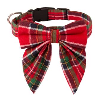 ADOGGYGO Christmas Dog Collar with Bow, Adjustable Cotton Red Green Plaid Bowtie Dog Christmas Collars for Small Medium Large Dogs Pets (Large, Xmas)