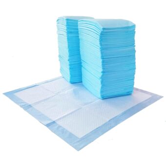 Amazon Basics Absorbent Puppy Pads for Potty Training and Incontinence, 5-Layer Leak-Proof Design, Quick-Dry Surface, Regular Size, 22 x 22 Inch, Scented, Pack of 100, Blue & White