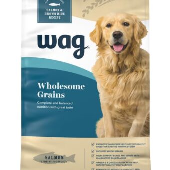 Amazon Brand – Wag Dry Dog Food, Salmon and Brown Rice, 30 lb Bag (Pack of 1)