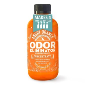 Angry Orange Pet Odor Eliminator for Home - 8oz Dog and Cat Pee Smell Remover for Carpet, Grass, Tile and Furniture - Citrus Concentrate, Makes 128oz of Liquid