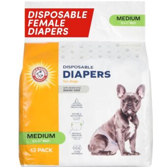 Arm & Hammer for Pets Disposable Female Dog Diapers - Adjustable, Leak Proof, Ultra Absorbent with Wetness Indicator for Urination, Dogs in Heat, Potty Training, and...