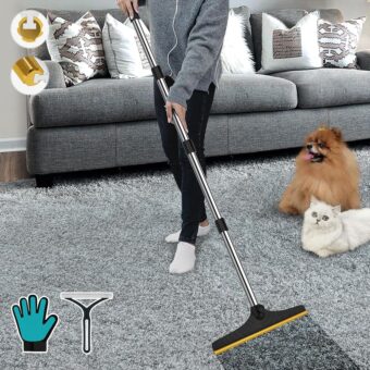 B-Land Carpet Rake for Pet Hair Removal, Reusable Pet Hair Remover with 60” Adjustable Long Handle, Carpet Scraper Dog Cat Hair Remover Tool for Rugs, Mats, Couch, Furniture