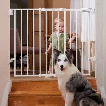 Babelio 26-43" No Bottom Bar Baby Gate for Babies, Elders and Pets, 2-in-1 Hardware Mount Dog Gate for The House, Stairs and Doorways, Safety Pet Gates with Large Walk Thru...