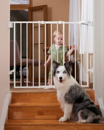 Babelio 26-43" No Bottom Bar Baby Gate for Babies, Elders and Pets, 2-in-1 Hardware Mount Dog Gate for The House, Stairs and Doorways, Safety Pet Gates with Large Walk Thru...