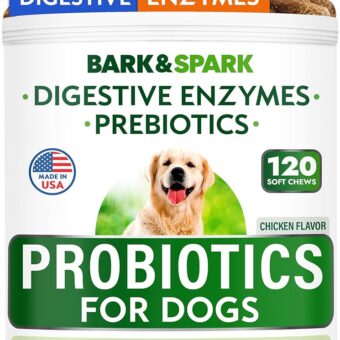 Bark&Spark Dog Probiotics & Digestive Enzymes (Gut Health) Allergy & Itchy Skin - Pet Diarrhea Gas Treatment Upset Stomach Relief, Digestion Health Prebiotic Supplement Tummy...