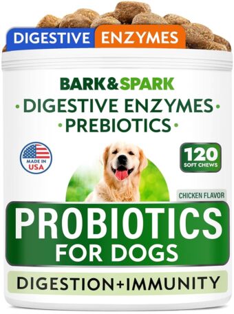 Bark&Spark Dog Probiotics & Digestive Enzymes (Gut Health) Allergy & Itchy Skin - Pet Diarrhea Gas Treatment Upset Stomach Relief, Digestion Health Prebiotic Supplement Tummy...