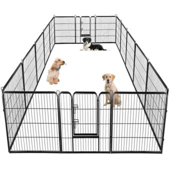 BestPet Dog Playpen Indoor 40 inch 16 Panels Metal Dog Pen Pet Dog Fence Outdoor Exercise Pen with Doors,Pet Puppy Playpen for RV Camping Yard, Black