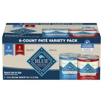 Blue Buffalo Homestyle Recipe Adult Wet Dog Food, Made with Natural Ingredients, Chicken and Beef Dinner Variety Pack, 12.5-oz Cans (6 Count, 3 of each)