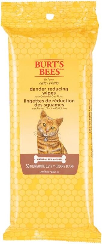 Burt's Bees for Pets, Cat Wipe - Naturally Derived Dander Reducing Cat Grooming Wipes - Kitten Grooming Essentials - Gentle Cat Dander Wipes for Cats - Cleaning Wipes for Cats -...