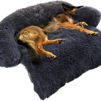 Calming Dog Bed Fluffy Plush Dog Mat for Furniture Protector with Removable Washable Cover for Large Medium Small Dogs and Cats (Large(45x37x6), Dark Grey)