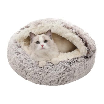 Calming Dog Beds & Cat Cave Bed with Hooded Cover,Removable Washable Round Beds for Small Medium Pets,Anti-Slip Faux Fur Fluffy Coved Bed for Improved Sleep,Fits up to 15/25 lbs...