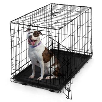 CAPHAUS Foldable Dog Crate Wire Metal Dog Kennel w/Leak-Proof Pan & Protecting Feet & Divider Panel, Single or Double Door, Small, Medium & Large Dog Crate Indoor Cage, 30”...