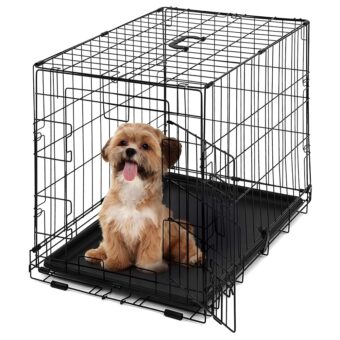 CAPHAUS Foldable Dog Crate Wire Metal Dog Kennel w/Leak-Proof Pan & Protecting Feet & Divider Panel, Single or Double Door, Small, Medium & Large Indoor Wire Cage, 24” w/Single...