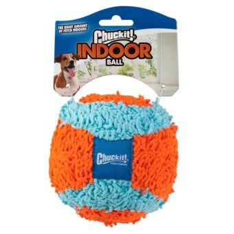 Chuckit! Indoor Fetch Ball Dog Toy - Soft Ball for Dogs - Made with Durable, Lightweight, Plush Chenille Fabric - Ideal for Small Breeds - 4.75-inch Diameter - Orange and Blue