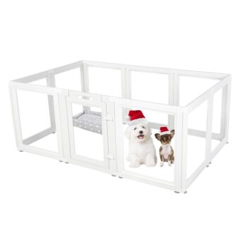Clear Acrylic Plastic Dog Playpen Indoor,for Puppy Cat Rabbit Ferret Transparent Pet Pen,Easy Assemble Whelping Crate Kennel Cage Enclosure,Preferable for Small Dogs (23.6“...