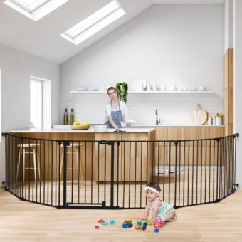 COMOMY 150" Extra Wide Baby Gate with Door, Dog Gates for The House Doorways Fireplace, Auto Close Baby Fence Play Area, Walk Through Pet Gate, Hardware Mounted Baby Gate,...