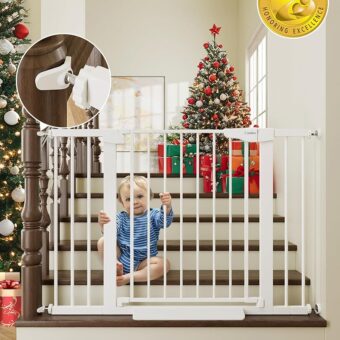 Cumbor 29.7-46" Baby Gate for Stairs, Mom's Choice Awards Winner-Auto Close Dog Gate for the House, Easy Install Pressure Mounted Pet Gates for Doorways, Easy Walk Thru Wide...