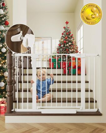 Cumbor 29.7-46" Baby Gate for Stairs, Mom's Choice Awards Winner-Auto Close Dog Gate for the House, Easy Install Pressure Mounted Pet Gates for Doorways, Easy Walk Thru Wide...