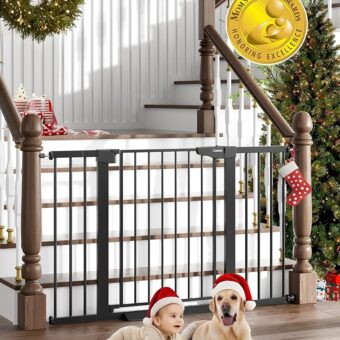 Cumbor 29.7-51.5" Baby Gate Extra Wide, Safety Dog Gate for Stairs Easy Walk Thru Auto Close Pet Gates for The House, Doorways, Child Gate Includes 4 Wall Cups, Black-Mom's...