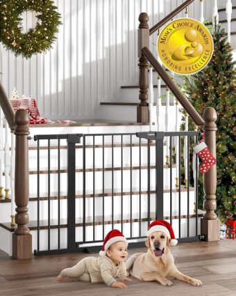 Cumbor 29.7-51.5" Baby Gate Extra Wide, Safety Dog Gate for Stairs Easy Walk Thru Auto Close Pet Gates for The House, Doorways, Child Gate Includes 4 Wall Cups, Black-Mom's...