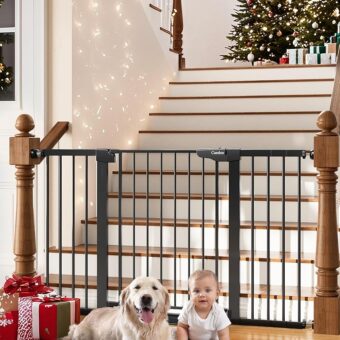 Cumbor 29.7-54.2" Wide Baby Gate for Stairs, Mom's Choice Awards Winner-Self Closing Dog Gate Indoor for Doorways, No Drilling Pressure Mounted Pet Gates for Kids, Easy Walk...