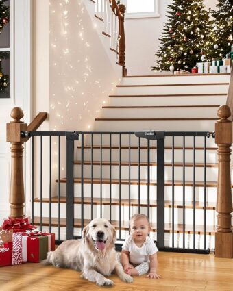 Cumbor 29.7-54.2" Wide Baby Gate for Stairs, Mom's Choice Awards Winner-Self Closing Dog Gate Indoor for Doorways, No Drilling Pressure Mounted Pet Gates for Kids, Easy Walk...