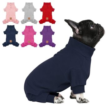 cyeollo Dog Pajamas Fleece Dog Pjs Thermal Stretchable Dog Onesie Winter Jumpsuit for Small Dogs Warm Pet Cold Weather Coats, Navy M