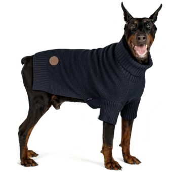 cyeollo Dog Sweater Pullover Turtleneck for Large Dogs, Knitwear Fall Winter Warm Dog Clothes with Leash Hole Pet Apparel Big Dog Sweaters, Navy 3XL