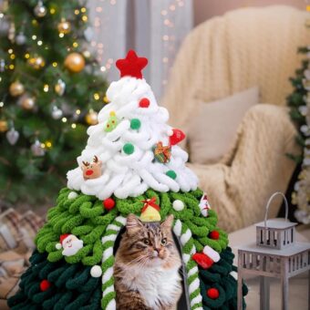 DIY Christmas Tree Cat Beds for Indoor Cats, Christmas Cat House, Felt Christmas Cat Nest, for Pet, Christmas Tree Decoration for Cat, 20 x 24 Inches