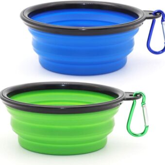 Dog Bowl Pet Collapsible Bowls, 2 Pack for Cats Dogs, Portable Pet Feeding Watering Dish for Walking Parking Traveling with 2 Carabiners (Small, Blue+Green)