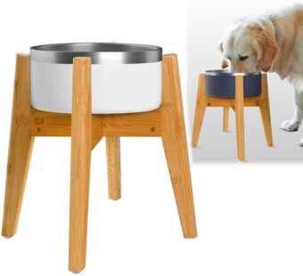 Dog Bowl Stand for Large Dogs - [14-inch high], Expandable Holder, Angled Feet, Collapsible - Use to Elevate, Raise Pet Food Water Dispensers, Fountains and Slow Feeders -...