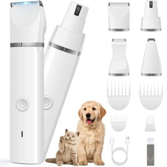 Dog Clippers Grooming Kit Hair Clipper-Low Noise Paw Trimmer- Rechargeable - Cordless Quiet Nail Grinder Shaver for Cats and Other Pets