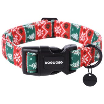 DOGWONG Christmas Cotton Dog Collar, Red Green Stripe Christmas Dog Collar Durable Soft Fabric Pet Dog Collar Cute Red Puppy Necklace for Small Medium Large Dog