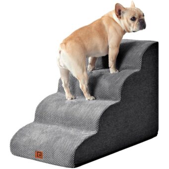 EHEYCIGA Curved Dog Stairs Ramp for High Beds 19.7" H, 4-Step Dog Steps for Small Dogs and Cats, Pet Stairs for High Bed Climbing, Non-Slip Balanced Pet Step Indoor, Grey