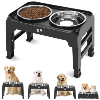 Elevated Dog Bowls, 4 Height Adjustable Raised Dog Bowl Stand with 2 Thick 50oz Stainless Steel Dog Food Bowls Non-Slip Dog Feeder for Large Medium Dogs Adjusts to 3.7", 9.2",...