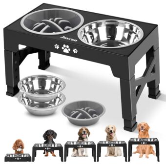 Elevated Dog Bowls, Dog Feeder with 2 Stainless Steel Bowls &1 Slow Feeder Dog Bowls, 5 Heights Adjustable Raised Dog Bowls Stand for Medium Large Dogs, Dog Food Bowls with...