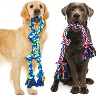 Feeko Dog Rope Toys for Large and Medium Aggressive Chewers, 2 Pack Heavy Duty Dog Rope Toy for Large Breed, Indestructible Dog Chew Toys, Tug of War Dog Toy, 100% Cotton Teeth...