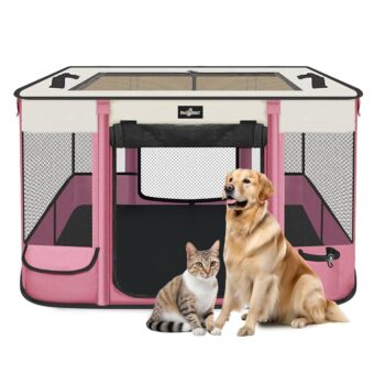 Foldable Pet Kitten Playpen, Upgrade Waterproof Portable Pet Cat Dog Playpen Kennel Tent for Small Dog Cat, Removable Shade Cover, Come with Free Carrying Case, Indoor Outdoor...