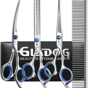 GLADOG Professional 5 in 1 Dog Grooming Scissors Set with Safety Round Tips, Sharp and Heavy-duty Pet Grooming Shears for Cats