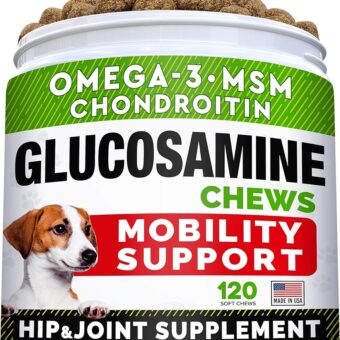 Glucosamine Treats for Dogs - Joint Supplement w/Omega-3 Fish Oil - Chondroitin, MSM - Advanced Mobility Chews - Joint Pain Relief - Hip & Joint Care - Chicken Flavor - 120 Ct -...