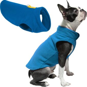 Gooby Fleece Vest Dog Sweater - Deep Blue, Medium - Warm Pullover Fleece Dog Jacket with O-Ring Leash - Winter Small Dog Sweater Coat - Cold Weather Dog Clothes for Small Dogs...