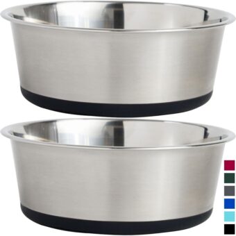 Gorilla Grip Set of 2 Dog Bowls, Heavy Duty Metal Food and Water Bowl for Feeding Dogs and Cats, Dishwasher Safe, Rust Resistant Stainless Steel, BPA Free Rubber Base, Holds 2...