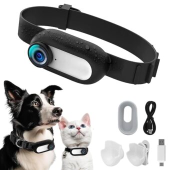 HD 1080P Cat Camera Collar with Video Record Wireless Mini Sport Cam,Small Action Cameras,Body Camera for Pet Supplies/Stuff,Outdoor/Inoor Birthday Gift No WiFi